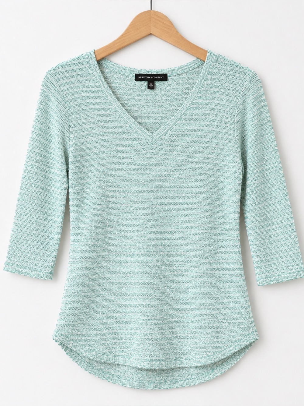 New York & Company XS Mint Green Textured Knit V-Neck Sweater